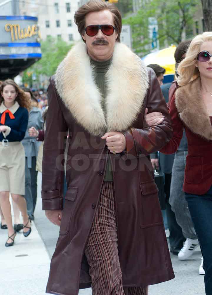 Anchorman 2 Will Ferrell ( Ron Burgundy ) Fur Leather Coat
